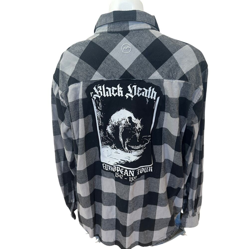 Black Death European Tour Plaid Flannel Button Down Shirt LARGE Oversized Unique